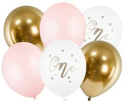 Balony urodzinowe Pastel Pale Pink biały złoty różowy