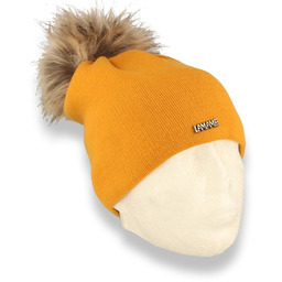 Czapka damska zimowa z pomponem polska produkcja musztardowa