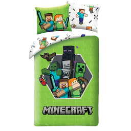 Halantex Pościel dziecięca 140x200 Minecraft zielona poszewka 70x90