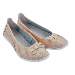 BUTY SKÓRZANE DAMSKIE kokardka ażurowe skóra BEŻ *39