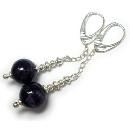 Naturalny Ametyst Długie Kolczyki Srebro