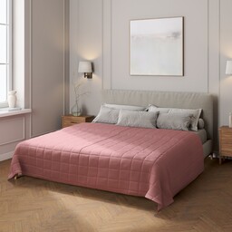 Narzuta pikowana w kratę, zgaszony róż, Linen