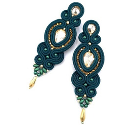 Pakamera Kolczyki sutasz zielone ze złotem Ismara wieczorowe