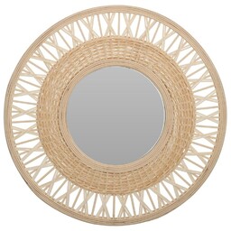 Lustro ścienne drewniane beżowe okrągłe 56 cm