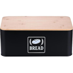 Relaxdays chlebak, pokrywka bambusowa, metal, wys. x szer.