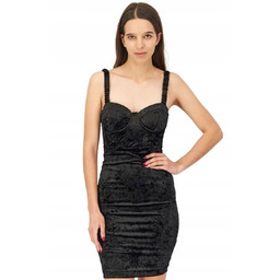 Guess Czarna Welurowa Sukienka na Ramiączkach z Fasonem