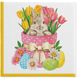 Serwetki wielkanocne Zajączek w tulipanach - 33 cm