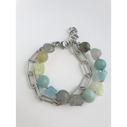 Pakamera Bransoletka RAW z grubym łańcuchem, akwamaryn, amazonit,