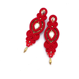 Pakamera Kolczyki sutasz czerwone ze złotem Ismara wieczorowe