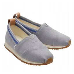 TOMS SZARE TRAMPKI TENISOWE MATERIAŁOWE ZE WSTAWKĄ NIEBIESKĄ