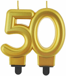 Świeczka na pięćdziesiątkę metaliczna złota - 1 szt.