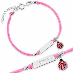 Srebrna Bransoletka 925 Sznurkowa ID Biedronka Grawer