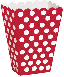 Pudełka na popcorn czerwone w białe kropki -