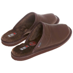 Skórzane kapcie męskie pantofle ocieplane wełną pw298