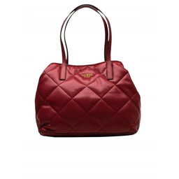 Guess Pikowana Bordowa Torebka Shopper ze Złotym Logo