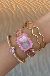 Women s Crystal Stone Watch Adjustable Sliding Bracelet