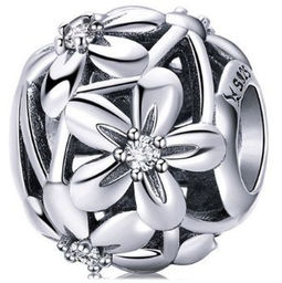 Rodowany srebrny charms pandora kwiaty flowers cyrkonie cyrkonie
