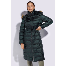 Damski płaszcz zimowy pikowany z kapturem zielony