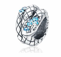Rodowany srebrny charms do pandora wąż snake cyrkonie