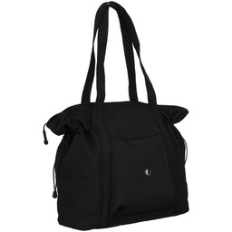 Czarna shopperka damska zawieszona na wygodnych uchwytach, zamykana