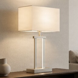 Lampa Stołowa Lindby, Sigurd, ściemnialny, metaliczny, salon, tkanina