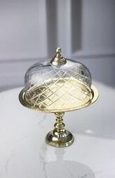 PATERA złota na nóżce ze szklaną pokrywką