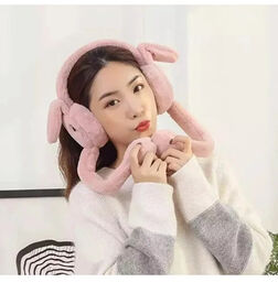 Pink Plush Bunny Ear Moving Headband Playful Adjustable
