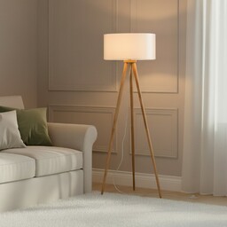 Lampa Podłogowa Lindby, Charlia, biały, salon, tkanina tekstylia,
