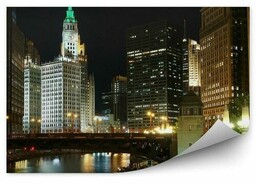 wieżowce światła most Chicago rzeka Fototapeta na ścianę