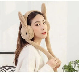 Brown Plush Bunny Ear Moving Headband Playful Adjustable
