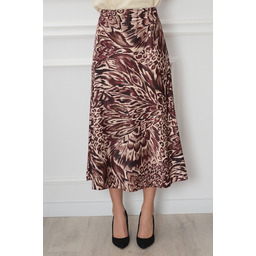 Spódnica midi atłasowa animal print beż-bordo Pax