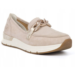 Mokasyny damskie RIEKER 58944-60 beżowe wygodne złota ozdoba