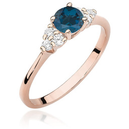 Złoty pierścionek z Topazem London Blue 0,50ct różowe