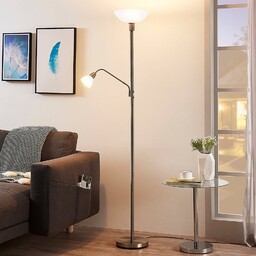Lampa Podłogowa Lindby, Jost, szary, salon, metal, nowoczesny