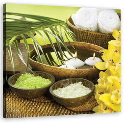 Obraz na płótnie, Kwiaty Palma Świeca 50x50