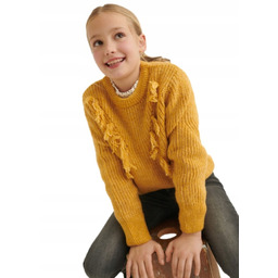 Sweter ciepły z frędzlami dziewczęcy musztardowy Mayoral 7368-49