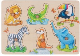 GOKI, puzzle drewniane z uchwytami mama i dzieci