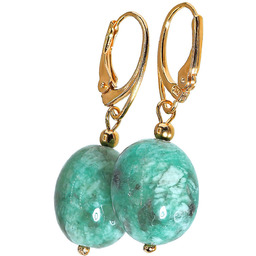 Naturalny Amazonit Przepiękne Kolczyki Złote Srebro