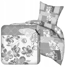 Pościel flanelowa szara popielata patchwork z motylem kwiaty