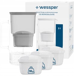 Dzbanek filtrujący szklany Wessper aquamax 3l 4x Filtr