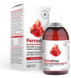 Ferradrop, Żelazo, Kwas Foliowy, Aura Herbals, 500ml