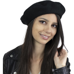 BERET damski FRANCUSKI wełniany CZARNY elegancki