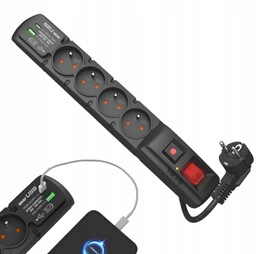 Acar Przedłużacz Listwa Antyprzepięciowa 4 Gniazda Ładowarka Usb