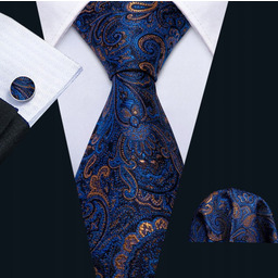 Żakardowy zestaw - krawat + poszetka + spinki