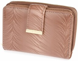 Skórzany portfel damski lakierowany elegancki modny beżowy