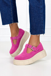 Fuksjowe półbuty skórzane na platformie PRODUKT POLSKI Casu