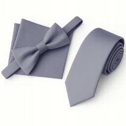 Zestaw krawat + mucha + poszetka - grafitowy
