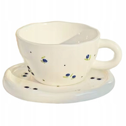 Ręcznie Malowana Ceramiczna Filiżanka ze Spodkiem Podstawką Jagody