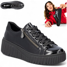 Rieker SKÓRZANE Sneakersy Damskie Wygodne Półbuty Platforma Sznurowane