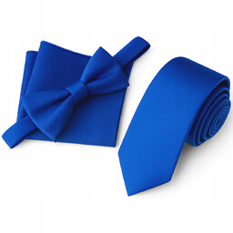 Zestaw krawat + mucha + poszetka - chabrowy